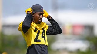 First Look At An Enthusiastic Steelers' Joey Porter Jr At 2023 Minicamp (Steelers Rookie Minicamp 2023). Photo by Karl Roser / Pittsburgh Steelers